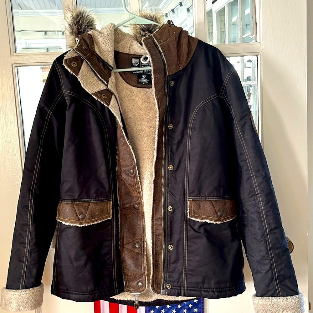 Kuhl Arktik Jacket Faux Fur Fleece Hooded in Raven Black Brown